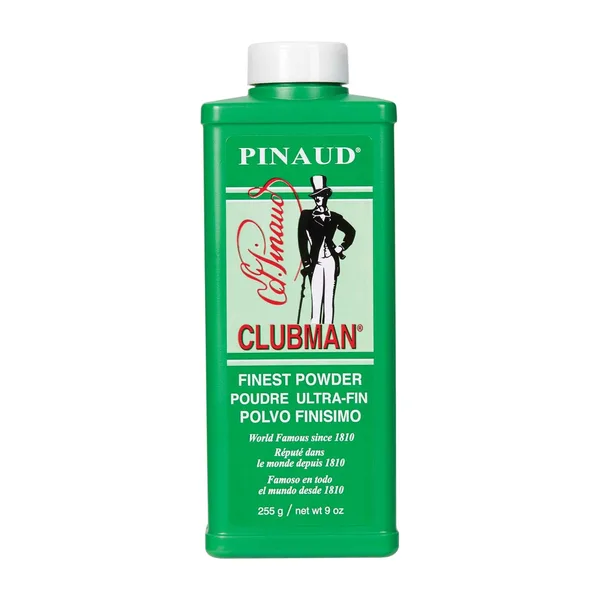 A green bottle of Clubman finest powder