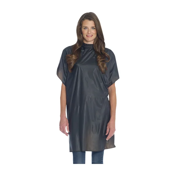 A black vinyl shampoo cape