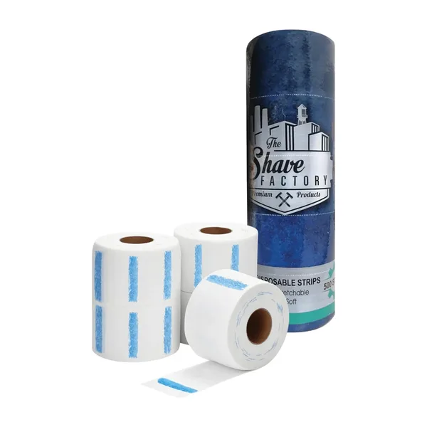 Rolls of Shave Factory self-adhesive neck strips