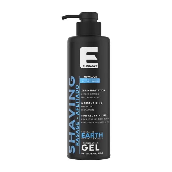 A pump bottle of Elegance shaving gel