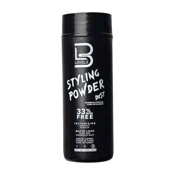A bottle of L3VEL3 styling powder